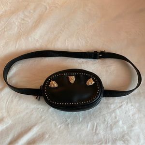 Top Shop black Faux leather Fanny pack with gold Panthers